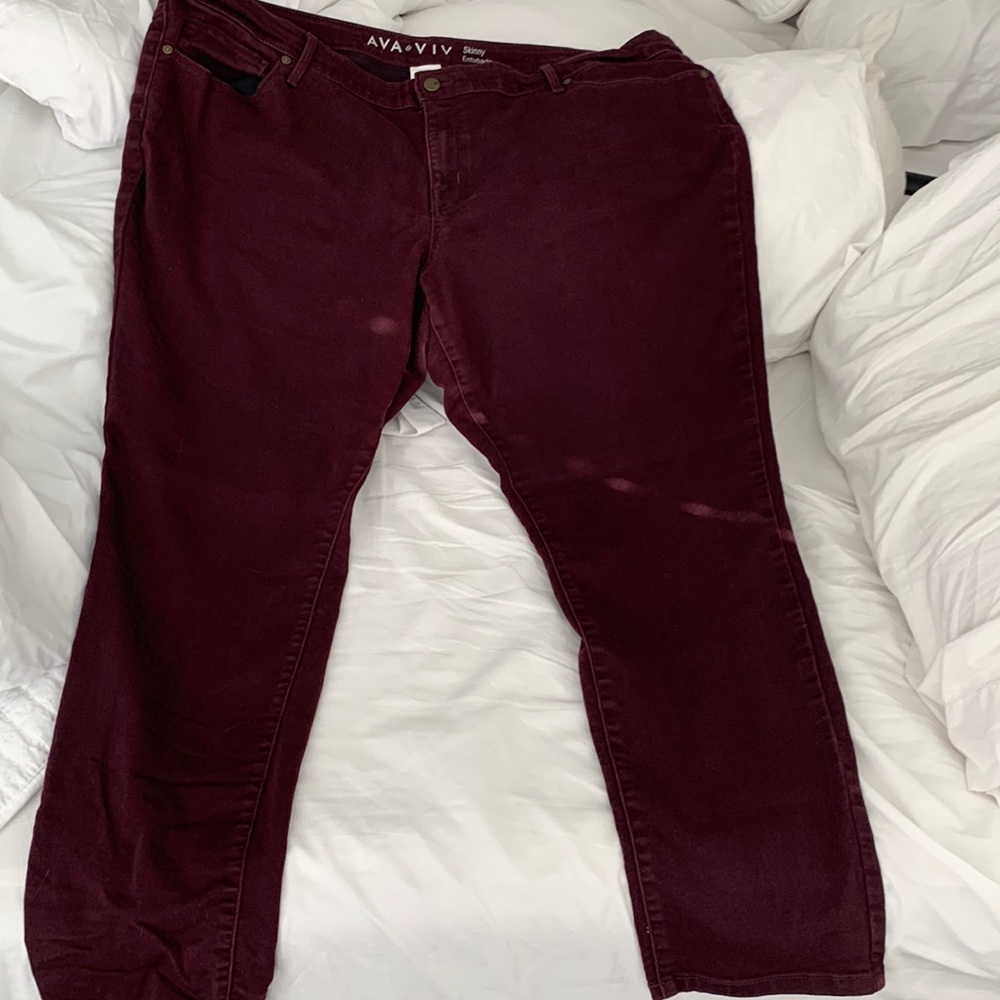 AVA & VIV MAROON SKINNY JEANS - worn only a couple of times 22W